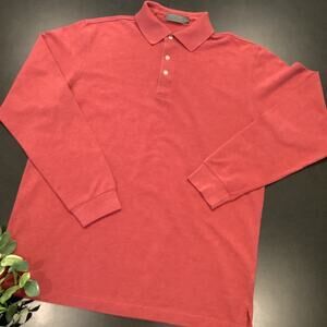 Talbots Men's Long Sleeve Knit Polo Shirt Lightly Textured Heather Red